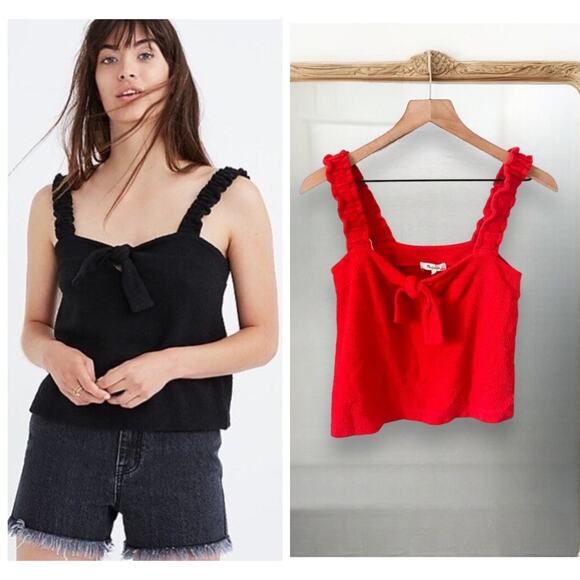 Madewell Tie Front Ruffle Tank Top XS Red - Picture 1 of 7